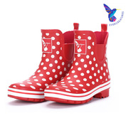 英国evercreatures切尔西雨鞋雨靴防滑水，靴红色圆点水鞋成人儿童