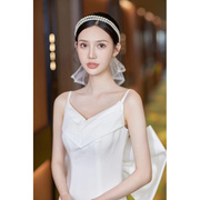 新娘头饰甜美珍珠发箍韩版简约小清新头纱结婚礼白色跟妆造型配饰