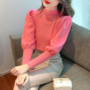 香港TIMO泡泡袖打底衫女半高领秋冬毛衣时髦时尚洋派长袖上衣