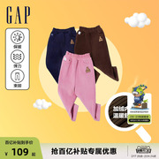 gap女童冬季logo抓绒保暖灯芯绒长裤，加厚萝卜裤童装789278