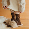 冬季加厚保暖羊毛袜韩版菱形格文艺英伦风中筒袜甜美小花朵堆堆袜