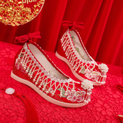 2023秀禾鞋婚鞋高跟，中式婚礼老北京绣花串珠，汉服绣花鞋新娘鞋