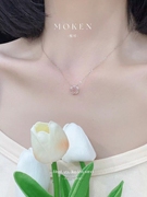 moken慢可樱花粉水晶项链，女纯银轻奢小众刻字锁骨，链送女友礼物
