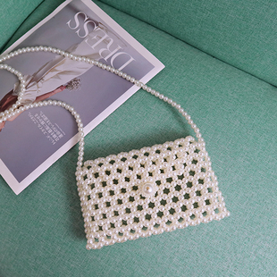 串珠成品简约横款珍珠包DIY编织包镂空斜跨包百搭小包包女手机包
