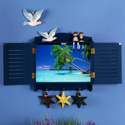 室内地中海风格蓝色百叶窗，款客厅电表箱遮挡箱，配电箱电表盒装饰箱