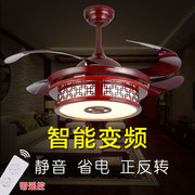 新中式吊扇灯隐形风扇灯复古电风扇吊灯一体餐厅客厅带灯吊扇家用