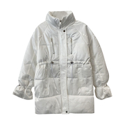 1.9斤冬季中长款宽松长袖棉服白色，高领外套时尚休闲洋气a$26