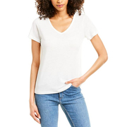 VINC白色T恤女V领基本款短袖修身轻薄短款PIMA纯棉显瘦百搭藏青色