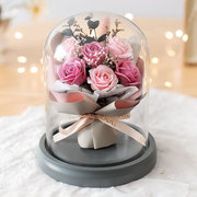 永生花玻璃罩礼盒香皂玫瑰花，生日桌面摆件，礼物送女朋友表白创意