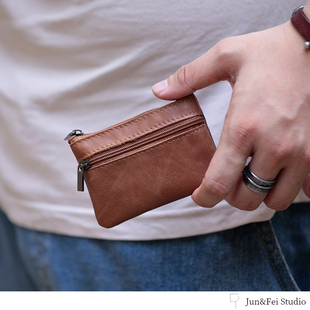 xmyb复古头层牛皮零钱包，简约mini钥匙包，男女士通用真皮小卡包