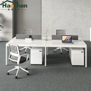 高档白色办公桌椅组合简约现代办公家具2/4/6人职员桌办公室屏风