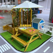 儿童户外桌椅防腐木野餐桌玩沙玩水实木连体桌椅公园帐篷桌椅组合