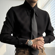 mushen慕绅纯色帝国领衬衫复古英伦修身时尚，商务休闲免烫长袖衬衣