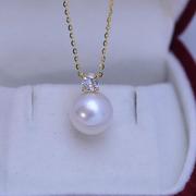 淡水大白珍珠10-11mm正圆强光王妃，款吊坠g18k金四爪镶锆石锁骨链