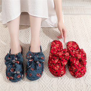 韩版春秋季纯棉布艺布底室内家用拖鞋女士布底不伤地板包脚可机洗