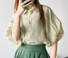 韩版2023年春季蓬蓬柔纱纯色，公主袖均码抹茶绿短袖上衣衬衫潮