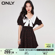 ONLY奥莱夏季时尚百搭印花翻领收腰短款连衣裙