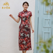 东方贵族(东方贵族)2020年夏季中国风修身真丝印花长款旗袍改良版连衣裙