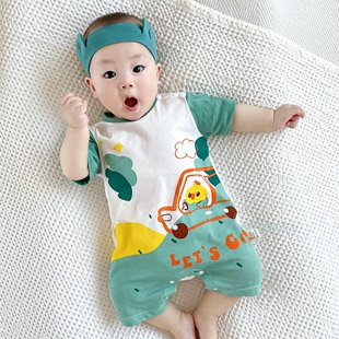 0-18个月新生婴儿哈衣夏季薄款短袖衣服，男宝宝连体衣小清新外出服