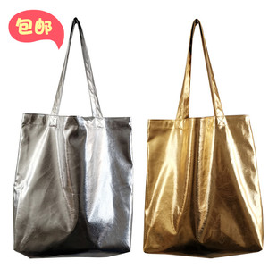 原创自制 金色银色pu人造革 单肩托特包 手提包 文艺环保购物包袋
