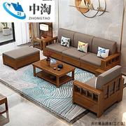 中式客厅小户型简约实木，沙发家具贵妃木加布储物x高箱沙发组合