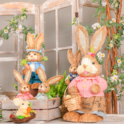 草编小兔子摆件卡通可爱动物装饰幼儿园花园庭院户外摆设家居饰品