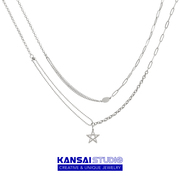 kansai双层叠戴镂空(戴镂空)五角星拼接项链，冷淡风嘻哈毛衣链酷潮饰品