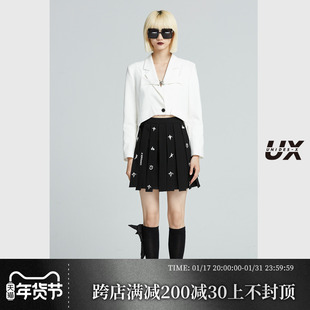 白色下摆挂饰外套UX2023春秋季款女装高级时尚气质显瘦短款修身