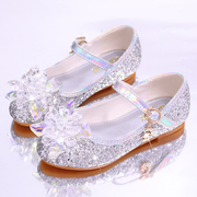 儿童春秋鞋韩版女童公主，裙鞋银色演出水晶鞋，宝宝平跟小中大童皮鞋