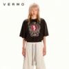 vermo“正确的错误”男女同款酸洗做旧脱胶天使，印花宽松t恤