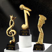 音乐奖杯定制创意水晶金属音符，好声音合唱钢琴，比赛奖杯金银铜刻字