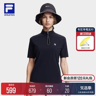 FILA 斐乐女子针织短袖衫2024夏户外运动半开襟拉链上衣