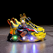 男童鞋子奥特曼带灯鞋2023年秋冬季男孩跑步运动鞋奥特曼加绒棉鞋