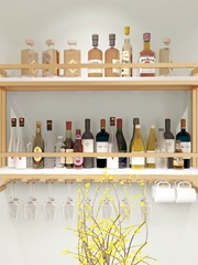 现代铁艺酒架壁挂红酒置物架实木酒杯架悬挂葡萄酒展示架酒柜