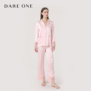 DARE ONE真丝睡衣MACRAME桑蚕丝长袖睡衣套装蕾丝家居服早春