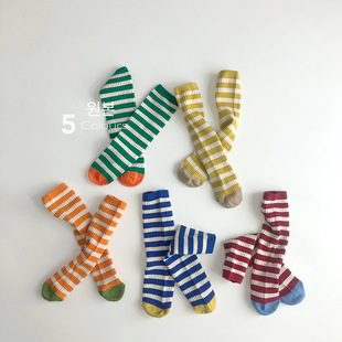 糖果色系~点睛搭配~韩版四季儿童纯棉，条纹堆堆袜洋气男女宝中长筒