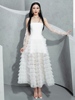 女神范白色(范白色)吊带，连衣裙越南设计师小众气质，蛋糕裙大摆网纱抹胸长裙