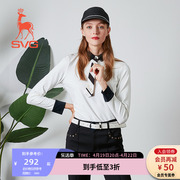 svg高尔夫服装女抓绒，弹力长袖t恤衫时尚领带，女士运动打底上衣