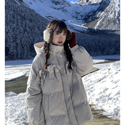 原创复古甜美可爱少女冬季加厚小个子白鸭绒羽绒服女设计感外套