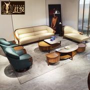 新中式真皮沙发简约中大户型客厅实木大乌金木头层特厚牛皮沙发