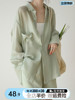 法式绿色薄款天丝衬衫，女夏季2024雪纺空调，防晒上衣高级感外套