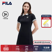 FILA 斐乐女子针织连衣裙2024夏季时尚纯棉速干撞色翻领裙子