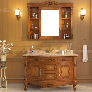 欧式浴室柜红橡木仿古卫浴柜，实木洗漱台卫生间大理石洗手盆柜组合