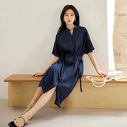简约韩式中长裙2024夏季时尚流行高级设计宽松显瘦短袖连衣裙