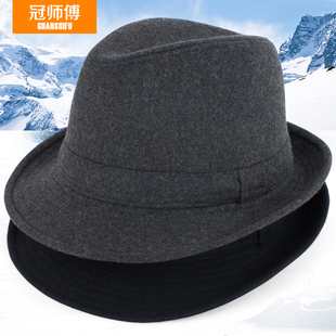 帽子男春秋礼帽男士帽子，冬毛呢保暖秋冬中老年人爵士帽冬天老人帽