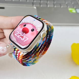 适用苹果手表iwatch表带弹力编织绳applewatch9876se54单圈