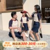 炸街亲子装一家三口夏季t恤2023韩版母女，家庭装纯棉短袖套装