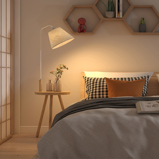 茶几落地灯实木客厅卧室床头灯，创意北欧遥控沙发落地台灯简约原木