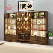 新中式实木博古架榆木书架多宝阁摆件瓷器玻璃展示柜茶架子置物架