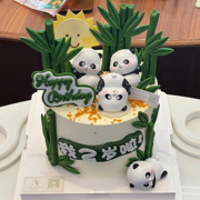 可爱熊猫蛋糕装饰 Q萌滚滚大熊猫竹子模具儿童生日蛋糕摆件插件